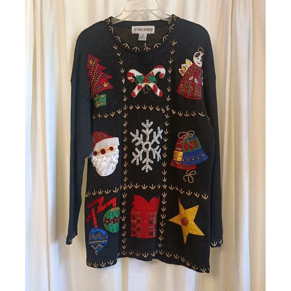Victoria Harbour Women's Size L Granny Square Christmas Holiday Sweater‎